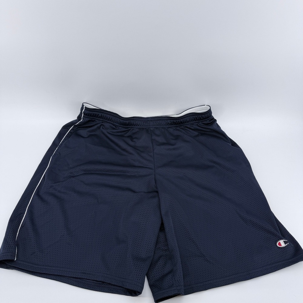 Champion Authentic Mesh Athletic Shorts Mens XL Navy Blue Side Stripe Basketball